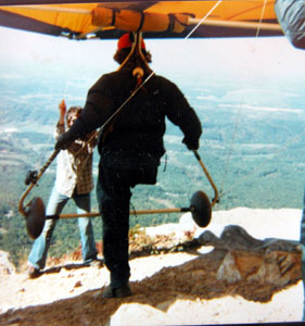 One-legged Tip Rogers launching English Mt, TN - 1981
